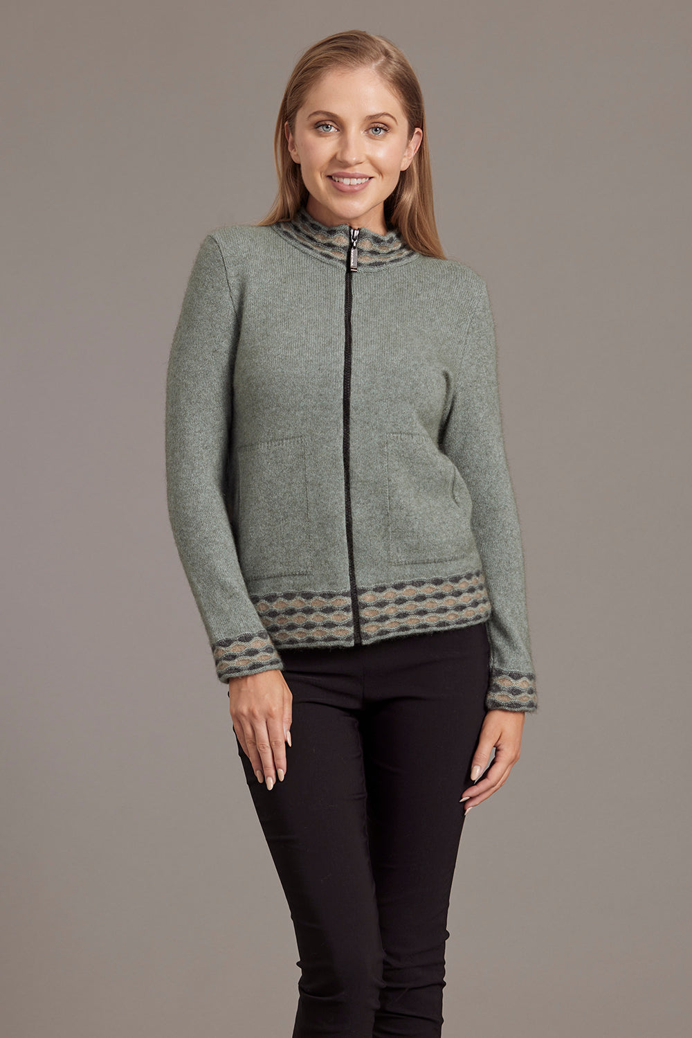 WAVE TRIM ZIP CARDIGAN