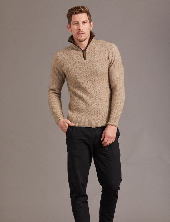 CABLE JERSEY WITH CONTRAST TRIM