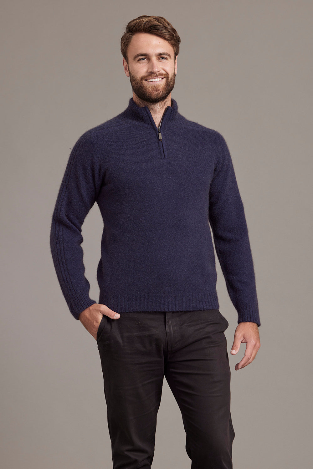 SHORT ZIP RIB SLEEVE SWEATER