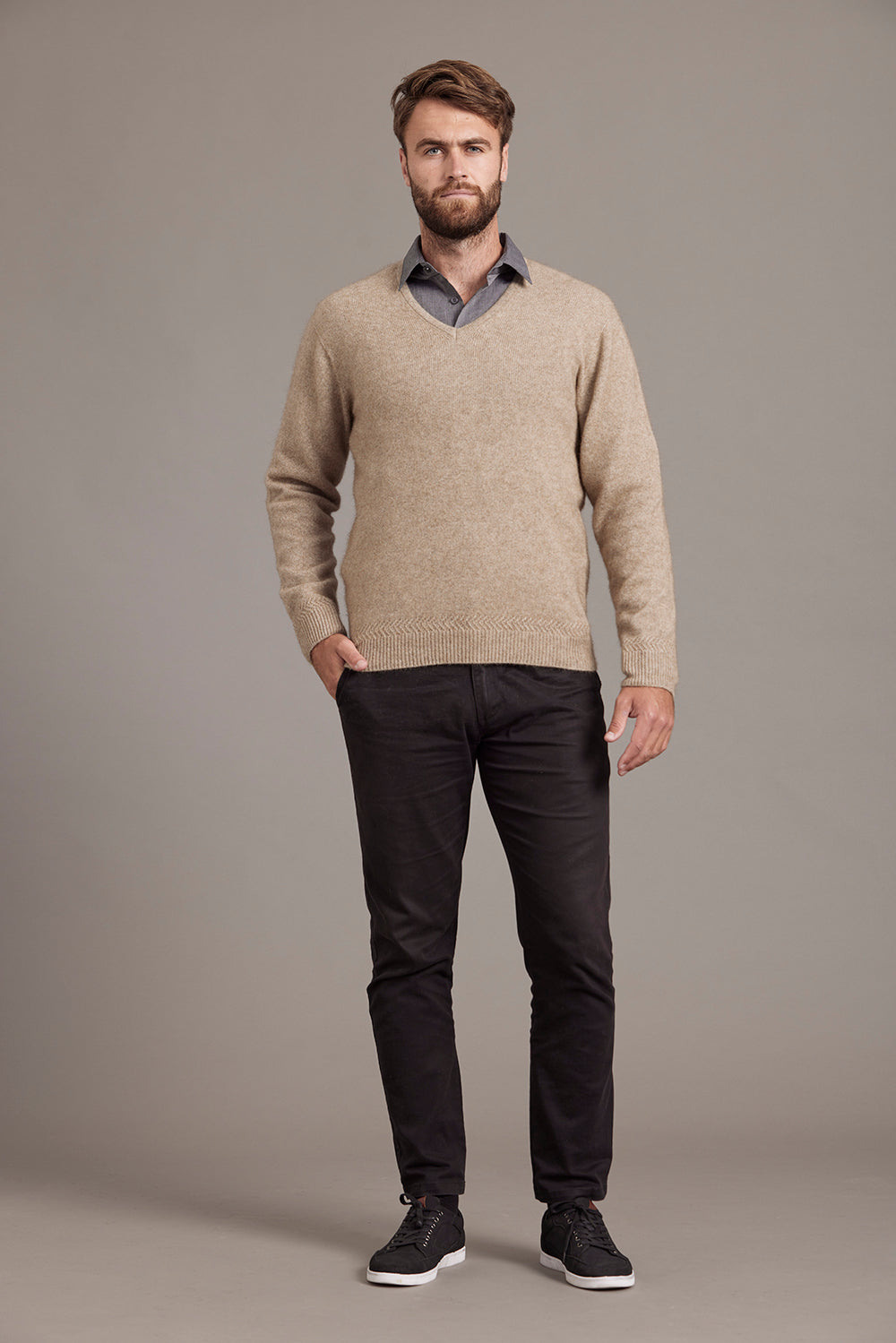 RACK STITCH V NECK JERSEY