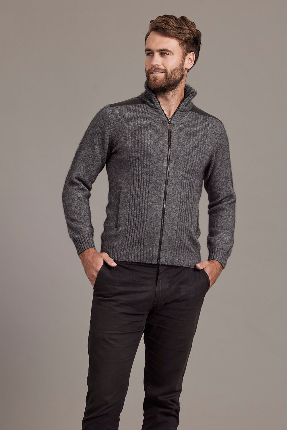 ZIP JACKET WITH LAMBSKIN LEATHER TRIM