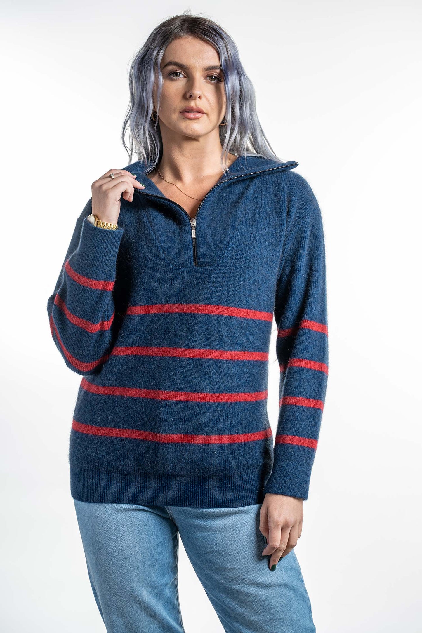 STRIPED ZIP JUMPER
