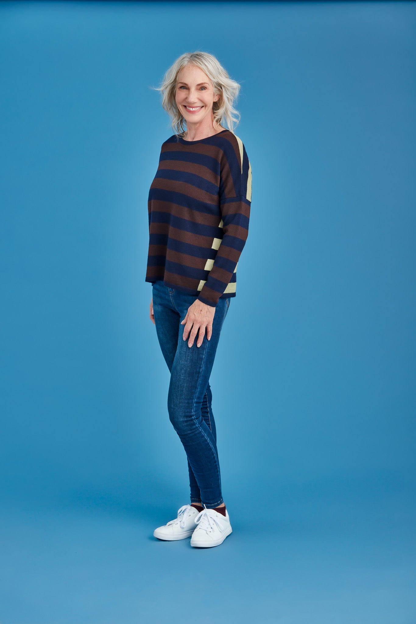 STRIPED DROP SHOULDER JUMPER