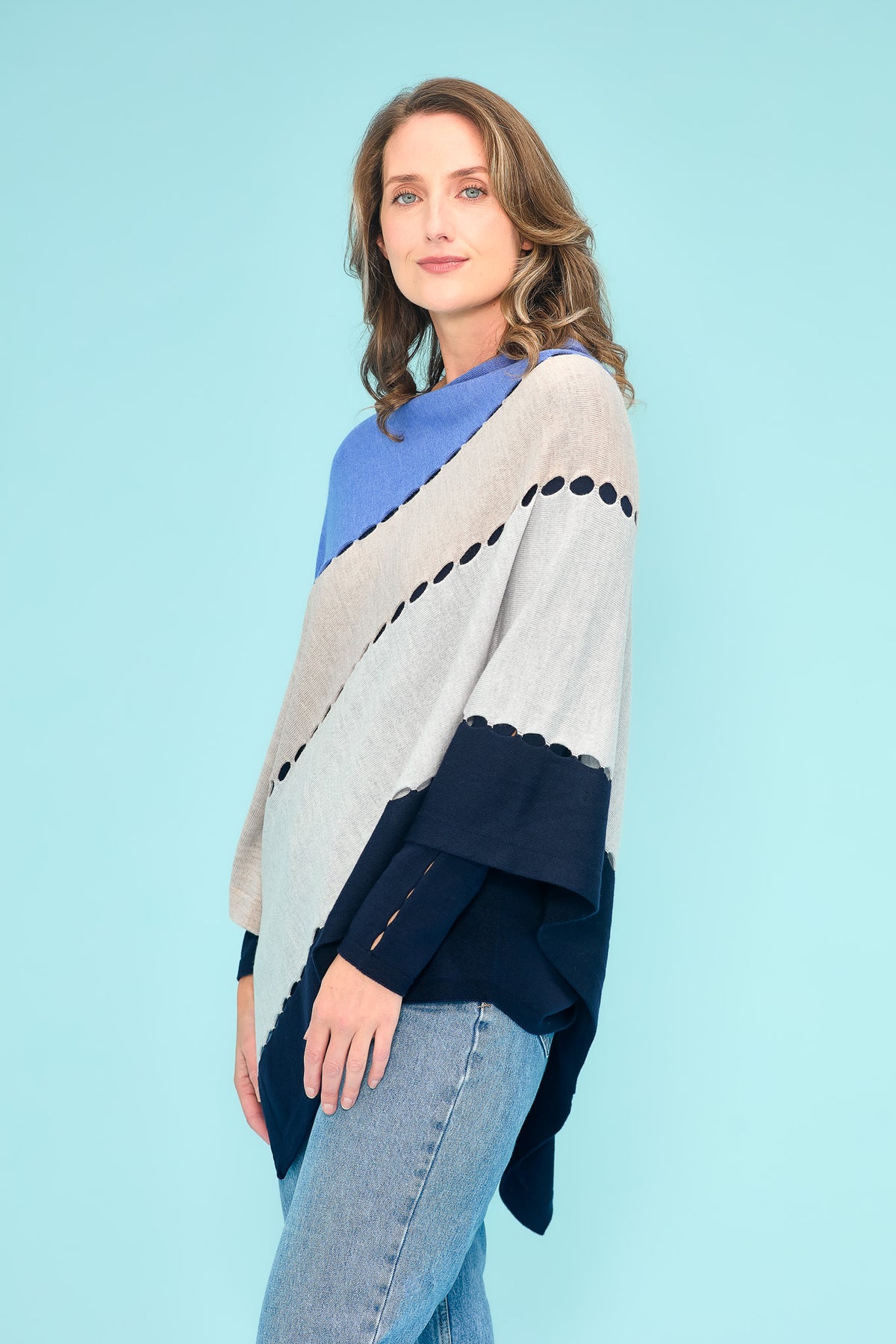 SPLIT STRIPE PONCHO