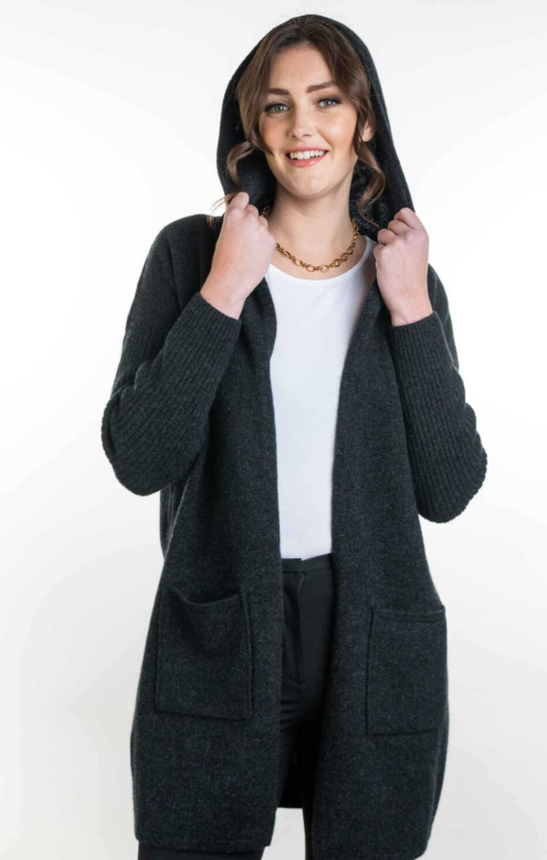 HOODED LONGLINE CARDIGAN
