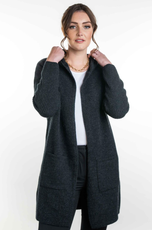 HOODED LONGLINE CARDIGAN