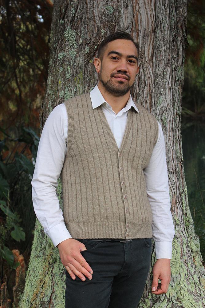 MEN'S RIB BUTTON VEST - Woolshed Gallery