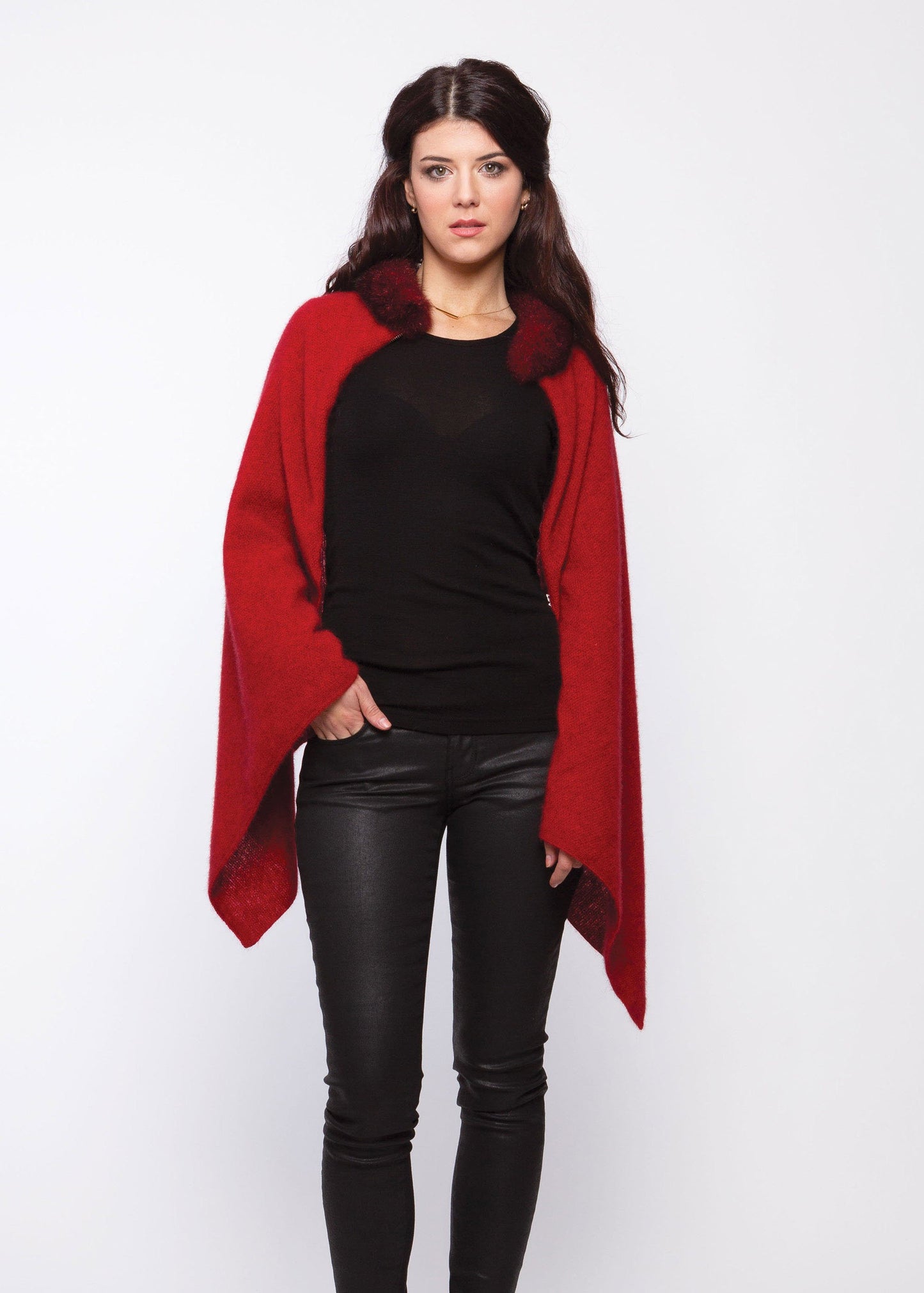FUR TRIM ZIP PONCHO - Woolshed Gallery