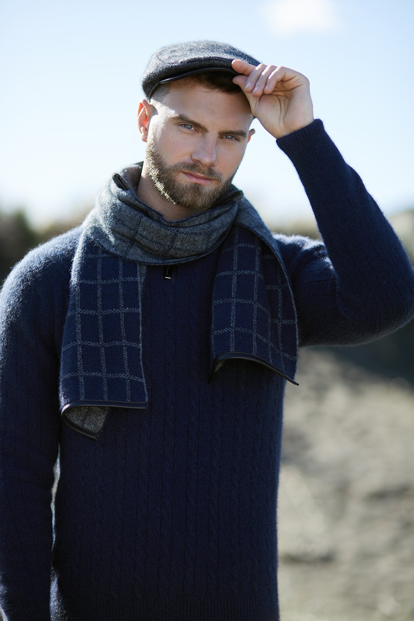 CHECK SCARF WITH LAMBSKIN TRIM - Woolshed Gallery