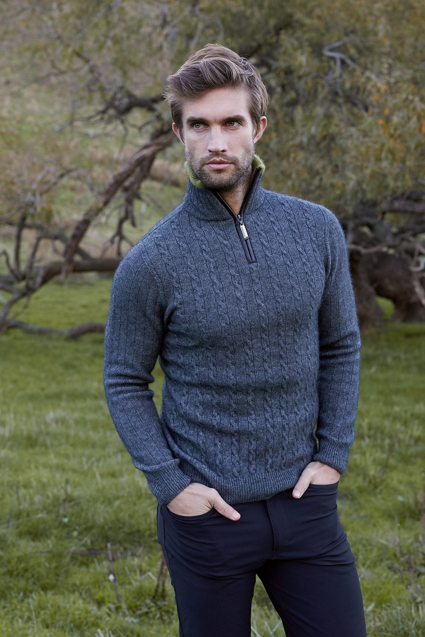 CABLE JERSEY WITH CONTRAST TRIM - Woolshed Gallery