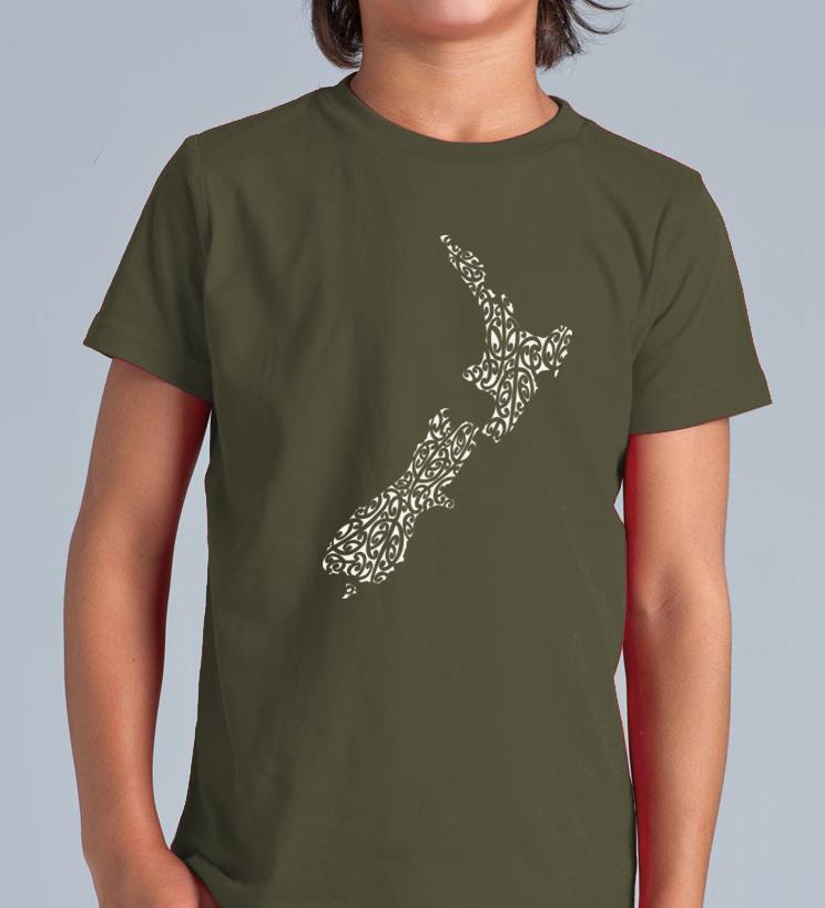 NZ MAP CHILD'S MERINO T-SHIRT - Woolshed Gallery