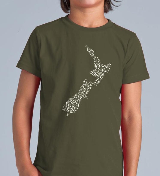 NZ MAP CHILD'S MERINO T-SHIRT - Woolshed Gallery