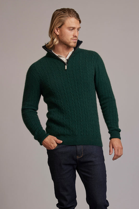 CABLE JERSEY WITH CONTRAST TRIM
