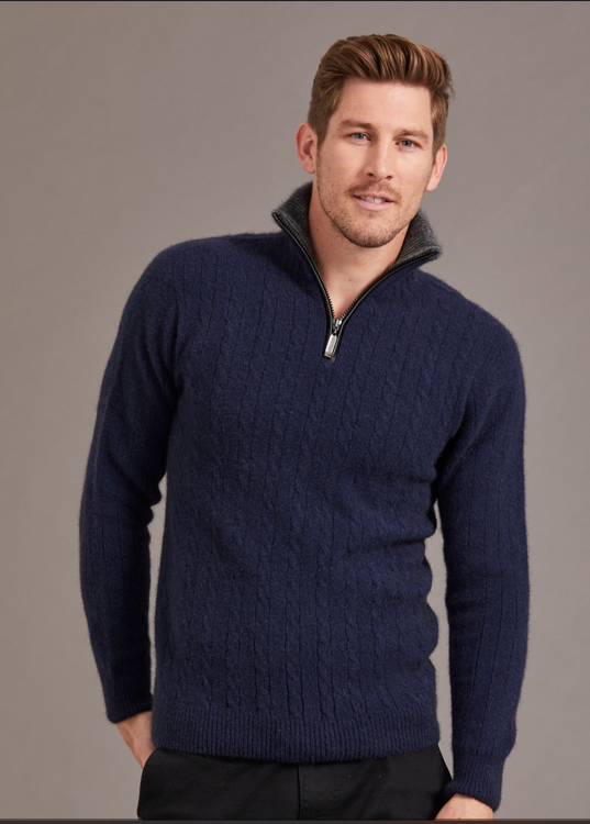 CABLE JERSEY WITH CONTRAST TRIM