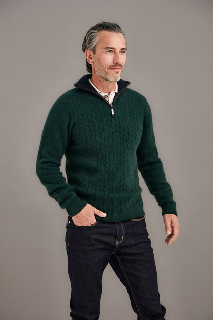 CABLE JERSEY WITH CONTRAST TRIM