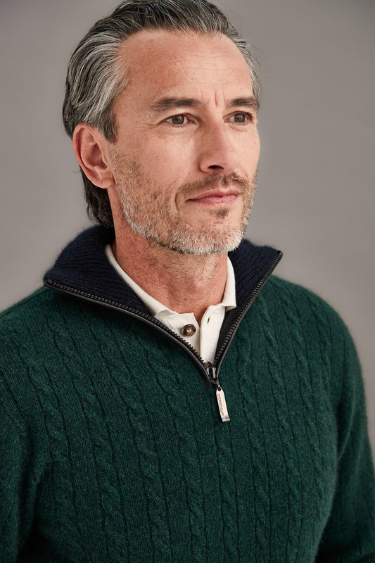 CABLE JERSEY WITH CONTRAST TRIM
