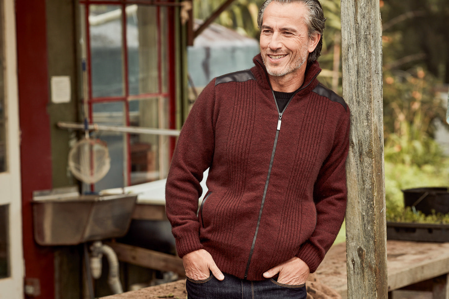 ZIP JACKET WITH LAMBSKIN LEATHER TRIM