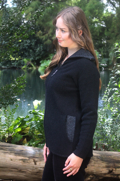 STRIPED COLLARED JACKET WITH POCKETS