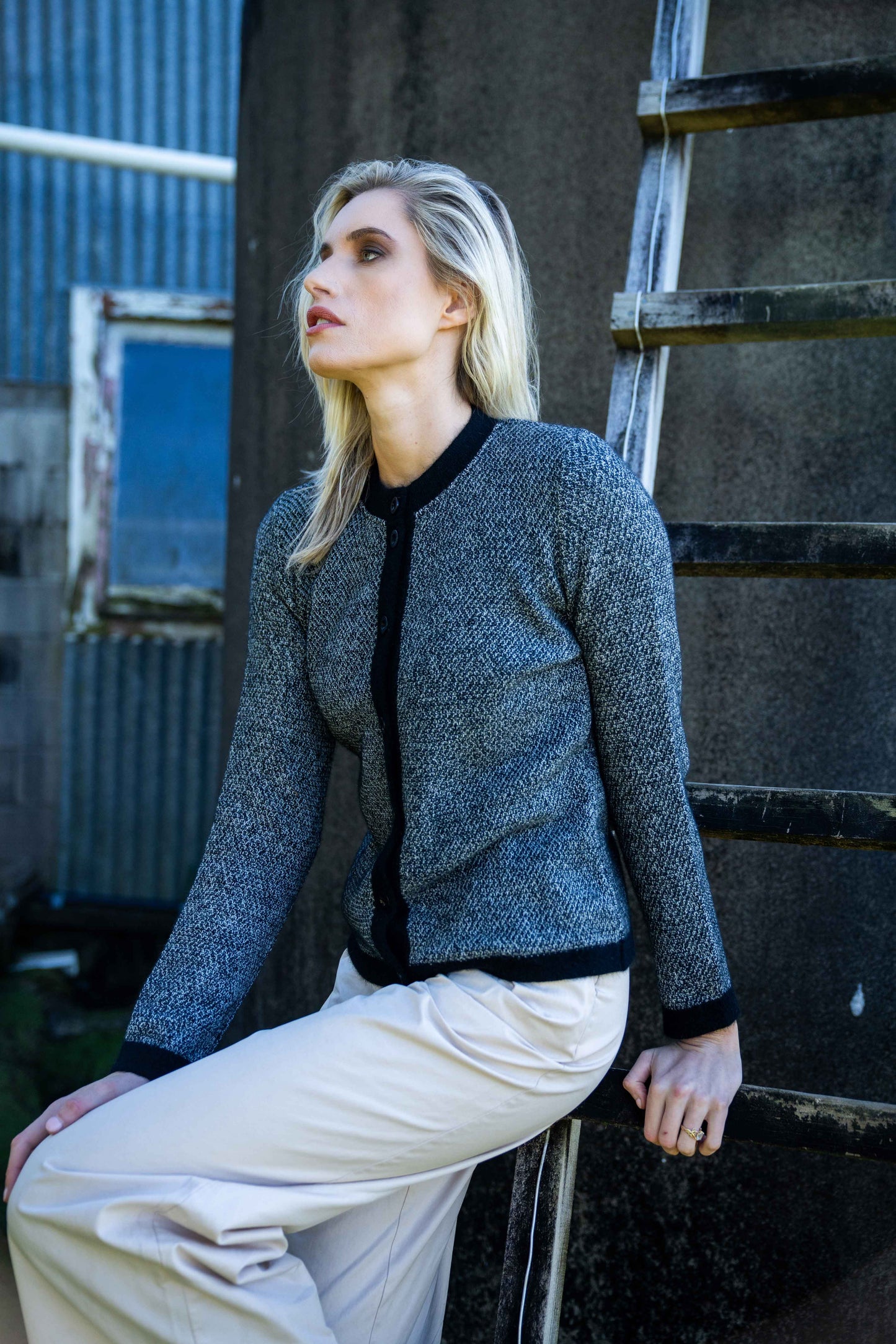 MOSS STITCH PLATED CARDIGAN