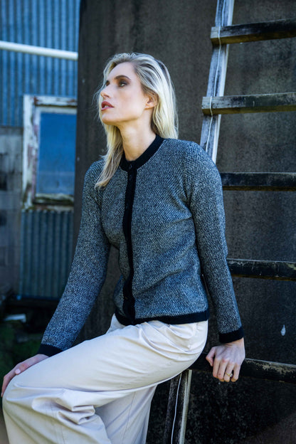 MOSS STITCH PLATED CARDIGAN