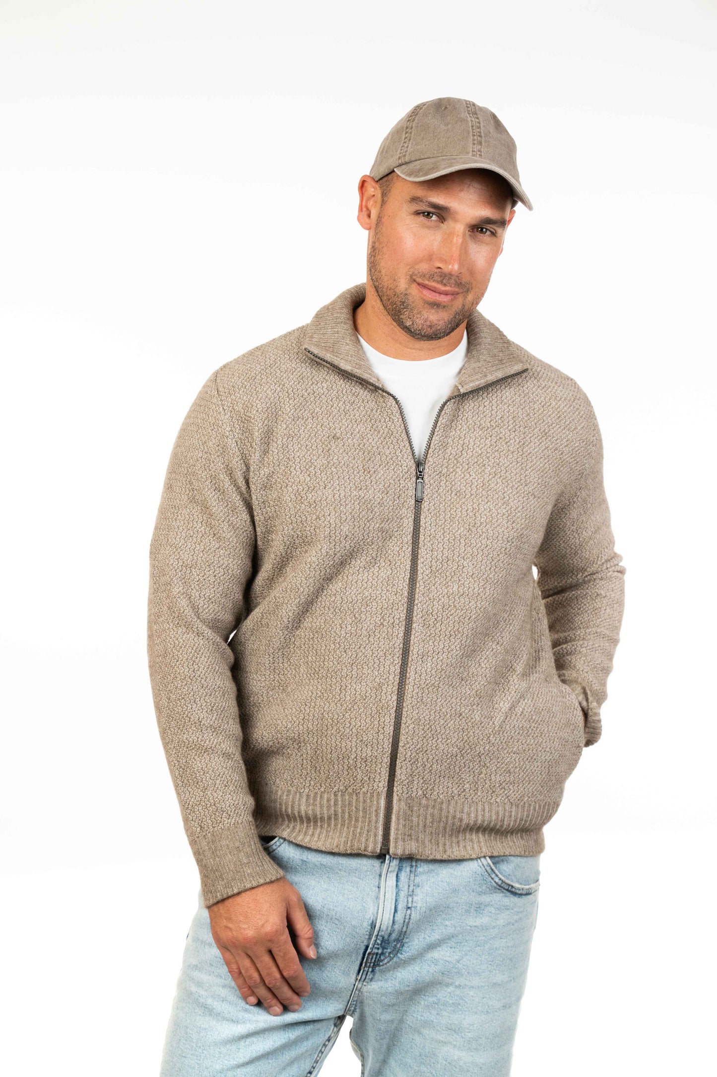 MOSS STITCH PLATED ZIP JACKET