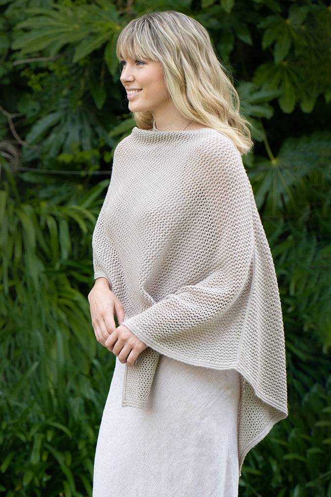 COTTON MERINO MESH PONCHO