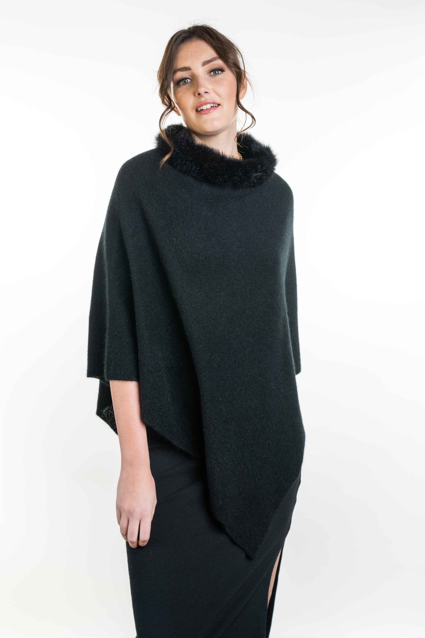 FUR TRIM ZIP PONCHO