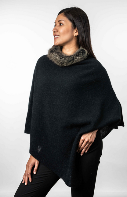 FUR TRIM ZIP PONCHO