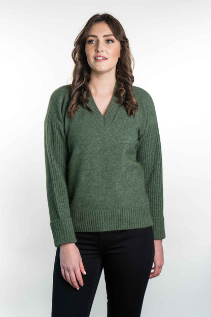 V NECK RIBBED JUMPER