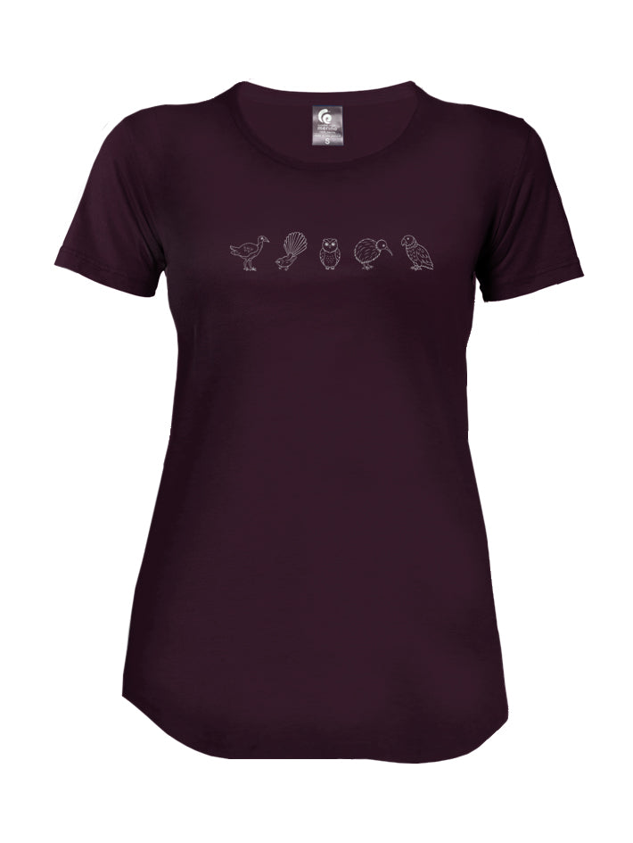 LADIES SHORT SLEEVE MERINO TEE-SHIRT - BIRDS