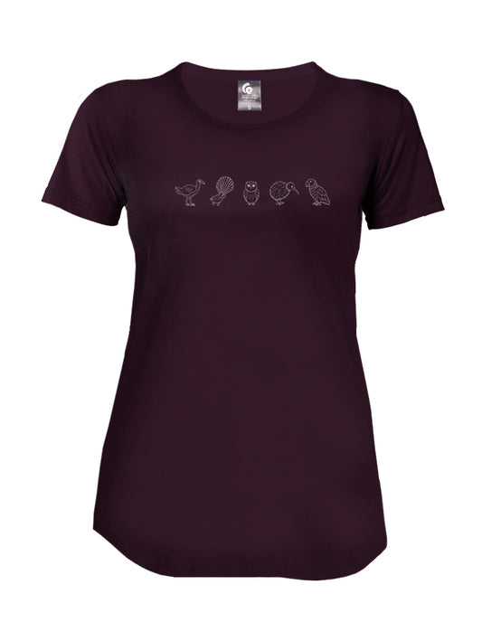LADIES SHORT SLEEVE MERINO TEE-SHIRT - BIRDS