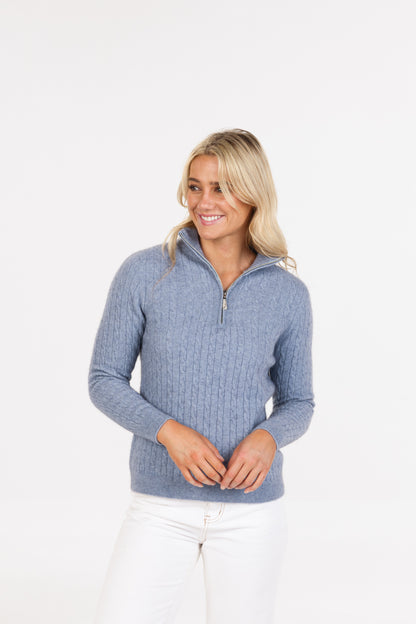 CABLE HALF ZIP SWEATER