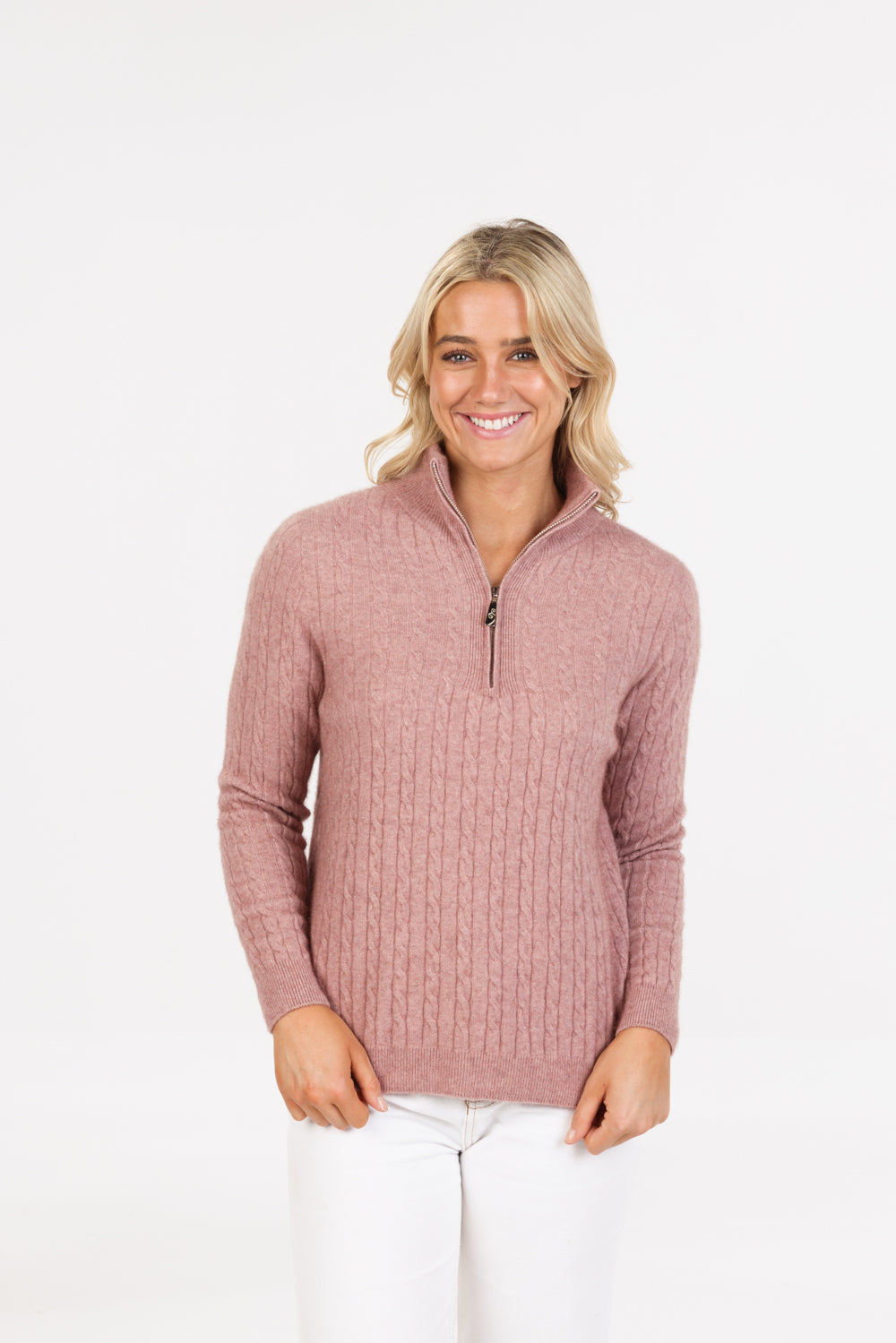 CABLE HALF ZIP SWEATER
