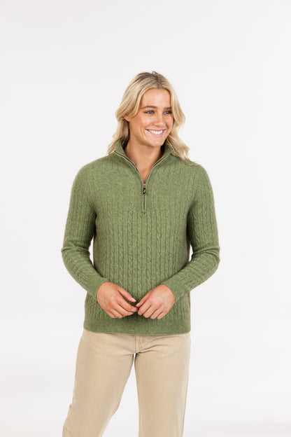 CABLE HALF ZIP SWEATER