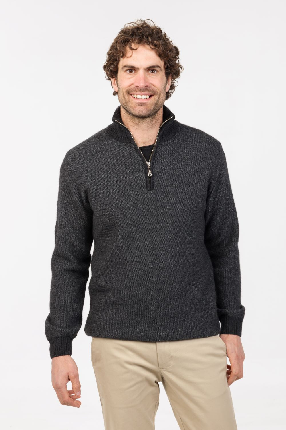 TEXTURED HALF ZIP SWEATER