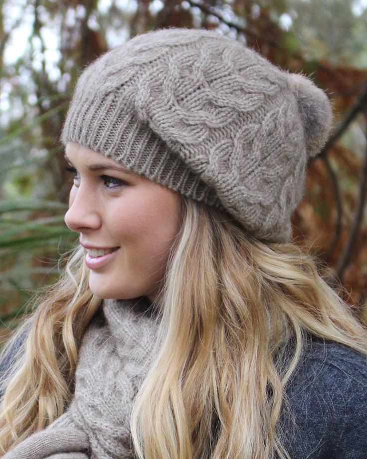 RELAXED CABLE BEANIE WITH RABBIT FUR POMPOM - Woolshed Gallery